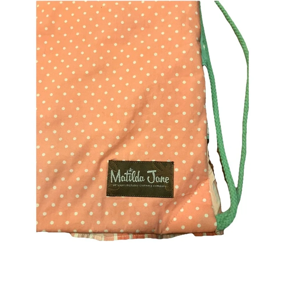Matilda Jane Backpack Pink Polka Dot Drawstring Bag Ruffle Cotton Floral Cottage
